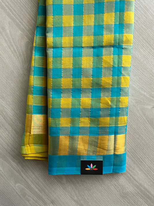 Multi-Color Madras Checks Handloom Venkatagiri Silk Cotton Saree - 37526