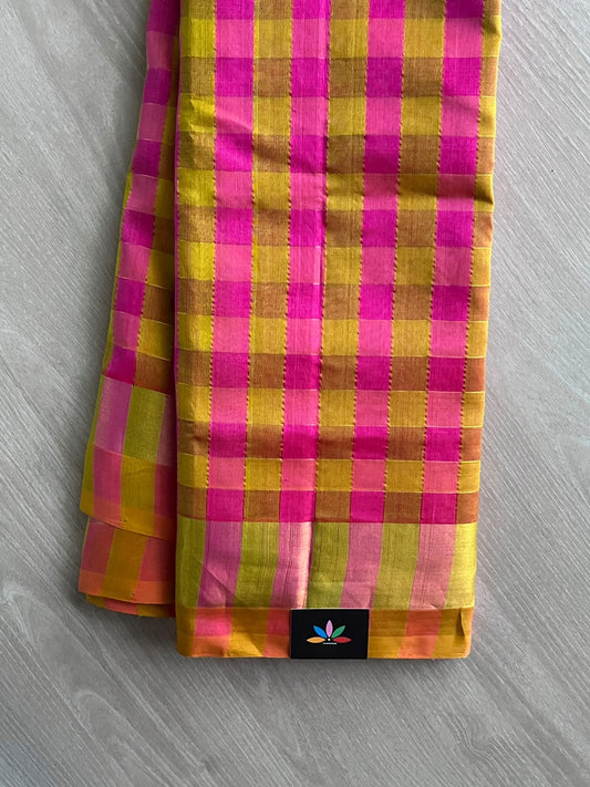 Multi-Color Madras Checks Handloom Venkatagiri Silk Cotton Saree - 37527