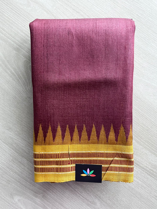 Deep Ruby Shade Temple Border Tussar Silk Saree - 37537
