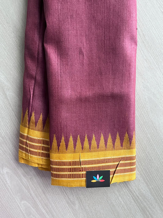 Deep Ruby Shade Temple Border Tussar Silk Saree - 37537