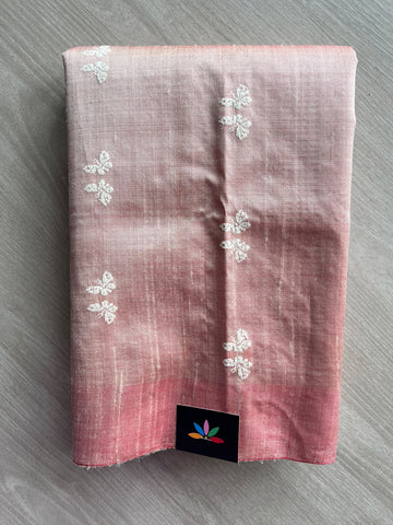 Rose Gold Butterfly Weave Tussar Silk Saree - 37538