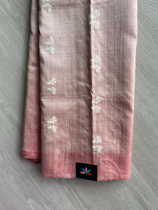 Rose Gold Butterfly Weave Tussar Silk Saree - 37538