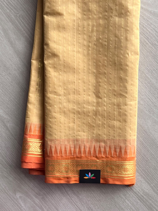 Striped Temple Border Handloom Venkatagiri Cotton Saree - 37539