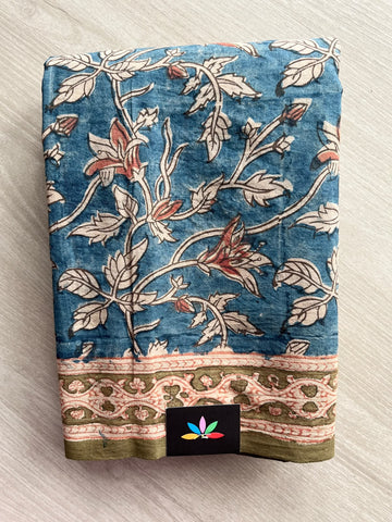 Natural Dyed Handblock Printed Kalamkari Handloom Venkatagiri Cotton Saree - 37542