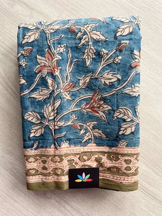 Natural Dyed Handblock Printed Kalamkari Handloom Venkatagiri Cotton Saree - 37542