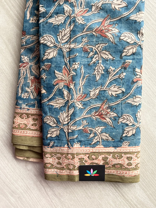 Natural Dyed Handblock Printed Kalamkari Handloom Venkatagiri Cotton Saree - 37542