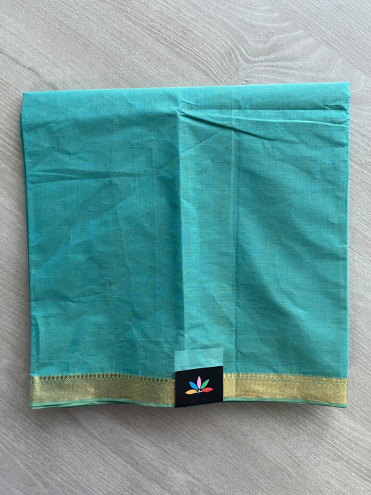 Matrix Blue & Pea Green Handloom Mangalagiri Cotton 3 Piece Suit Set - 37547