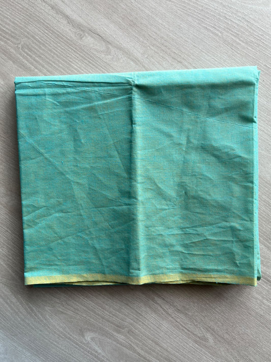 Medium Turquoise & Amber Yellow Handloom Mangalagiri Cotton 3 Piece Suit Set - 37550