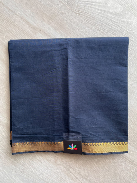 Midnight Blue & Slate Grey Handloom Mangalagiri Cotton 3 Piece Suit Set - 37551