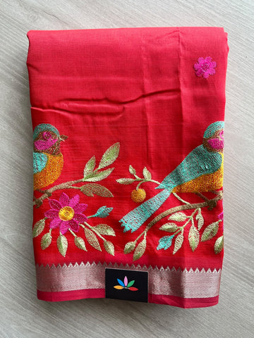 Embroidered Handloom Mangalagiri Silk Cotton Saree - 37563-37564