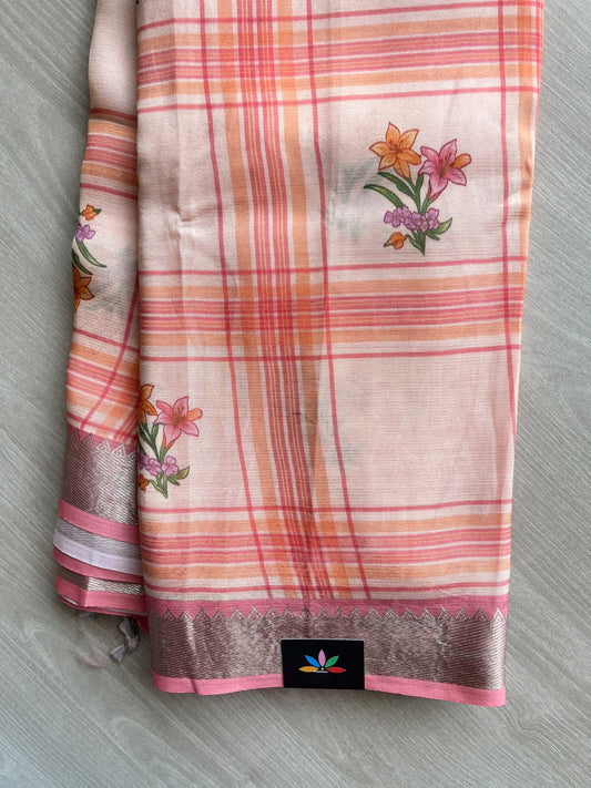Soft Peach Digital Printed Mangalagiri Silk Cotton Saree - 37566