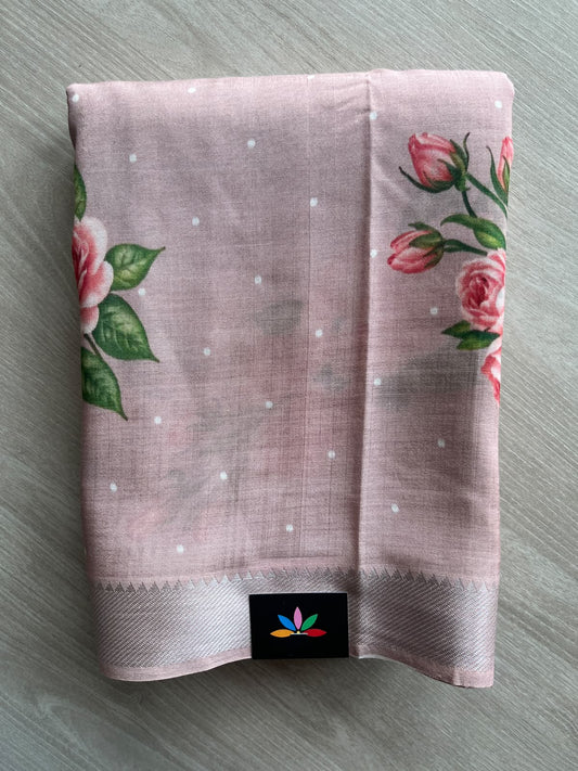 Pale Lilac Digital Printed Mangalagiri Silk Cotton Saree - 37569