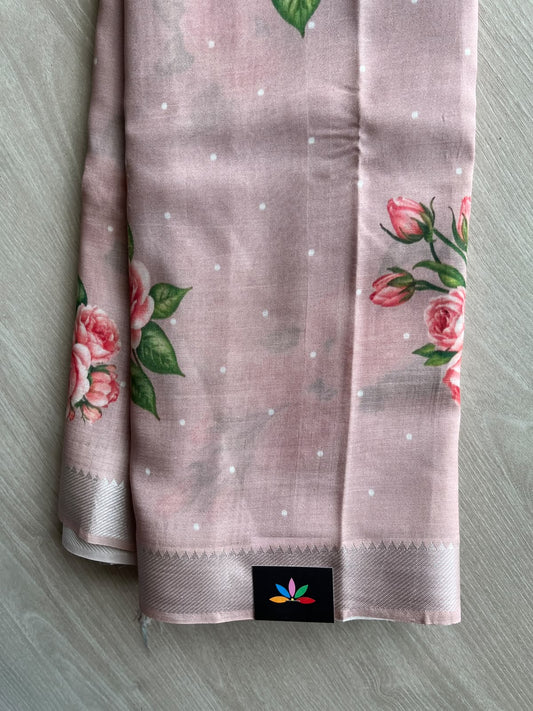 Pale Lilac Digital Printed Mangalagiri Silk Cotton Saree - 37569
