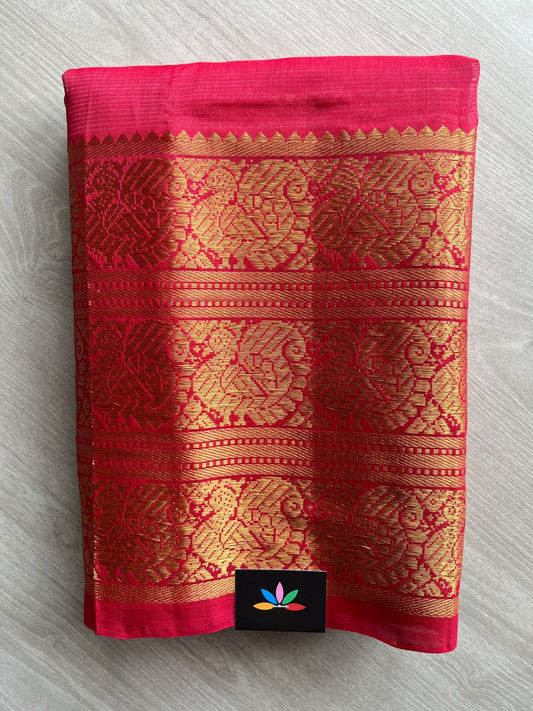 Crimson Red Kanchi Border Handloom Mangalagiri Silk Cotton Saree - 37571