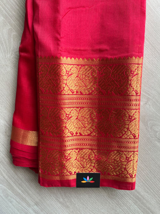 Crimson Red Kanchi Border Handloom Mangalagiri Silk Cotton Saree - 37571