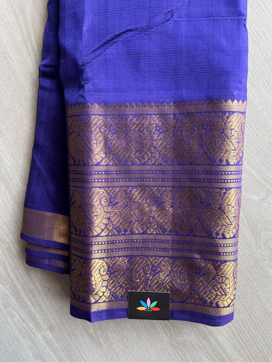 Bright Indigo Kanchi Border Handloom Mangalagiri Silk Cotton Saree - 37572