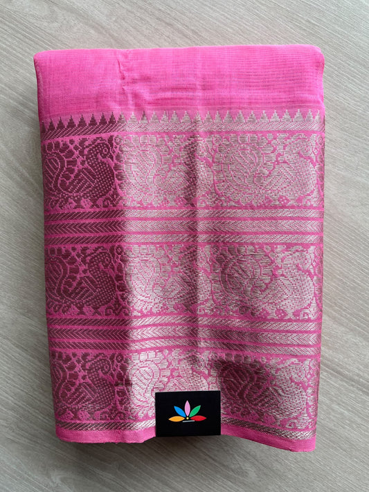 Persian Pink Kanchi Border Handloom Mangalagiri Silk Cotton Saree - 37573