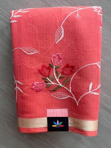 Machine Embroidered Blended Kota Saree - 37599