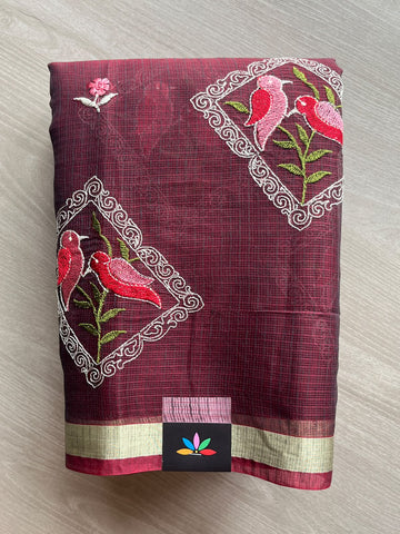 Machine Embroidered Blended Kota Saree - 37609