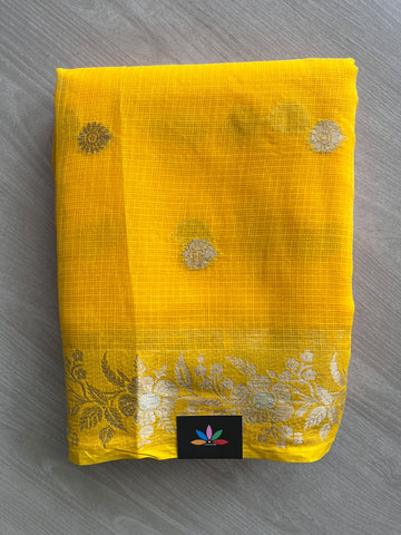Sunglow Yellow Woven Leaf Butta Kota Saree - 37629