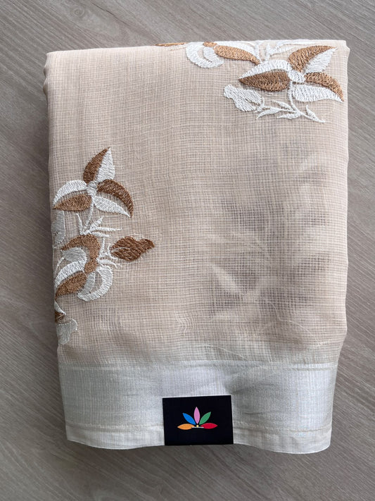 Almond Beige Embroidered Kota Saree - 37638