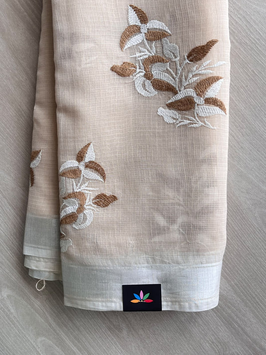 Almond Beige Embroidered Kota Saree - 37638