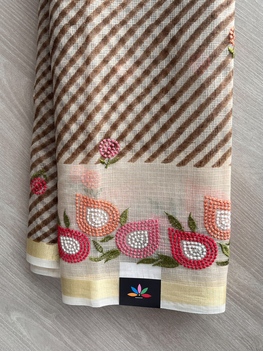Simple Printed Embroidered Kota Saree - 37652
