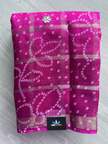Bandhani Print Checked Pattern Silky Kota Saree - 37664