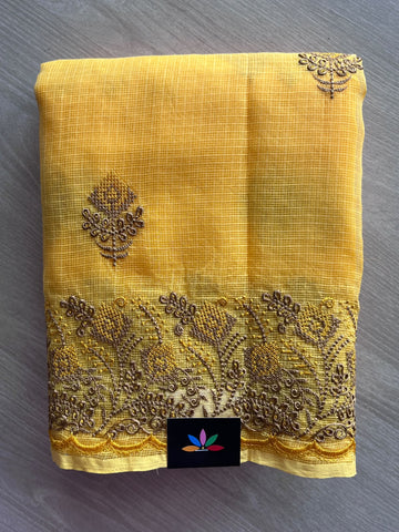 Floral Embroidered Pure Kota Cotton Saree - 37665