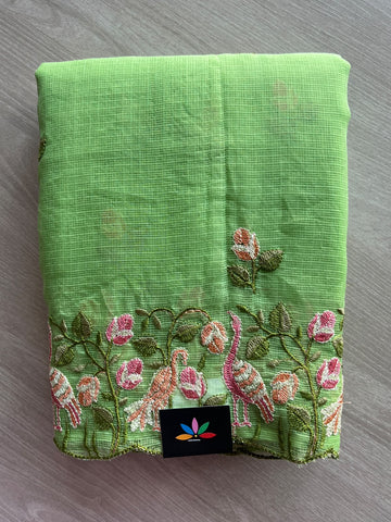 Floral Embroidered Pure Kota Cotton Saree - 37666