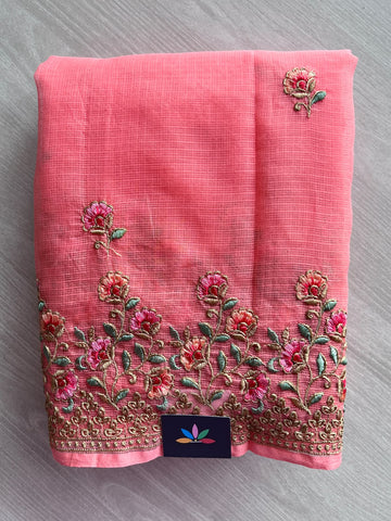 Floral Embroidered Pure Kota Cotton Saree - 37669
