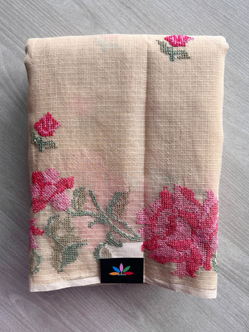 Floral Embroidered Pure Kota Cotton Saree - 37670