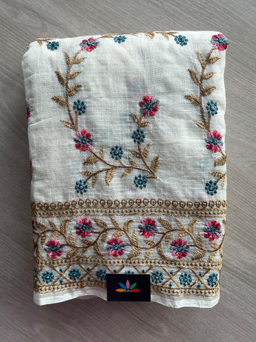 Floral Embroidered Kota Cotton Saree - 37672