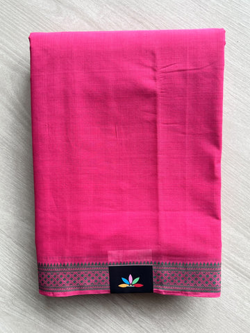 Bright Pink Thread Woven Border Mangalagiri Cotton Saree - 37688