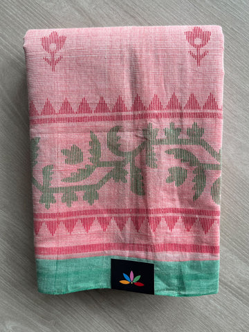 Pale Pink Jamdani Design Print Handloom Mangalagiri Cotton Saree - 37690
