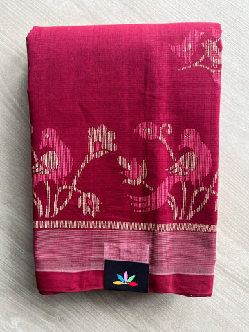 Viva Magenta Shade Jamdani Design Print Handloom Mangalagiri Cotton Saree - 37691