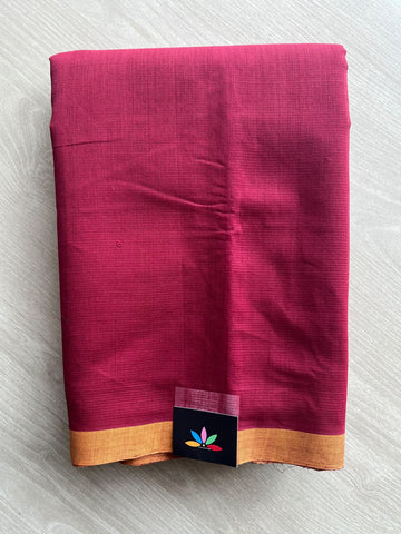 Rose Red Contrast Border Plain Mangalgiri Cotton Saree - 37698
