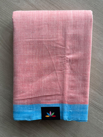 Pale Pink Contrast Border Plain Mangalgiri Cotton Saree - 37700