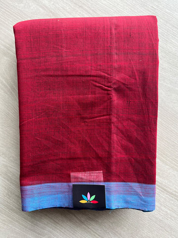Cardinal Red Contrast Border Plain Mangalgiri Cotton Saree - 37701