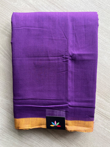 Royal Purple Contrast Border Plain Mangalgiri Cotton Saree - 37702
