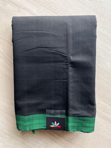 Black Contrast Border Plain Mangalgiri Cotton Saree - 37703