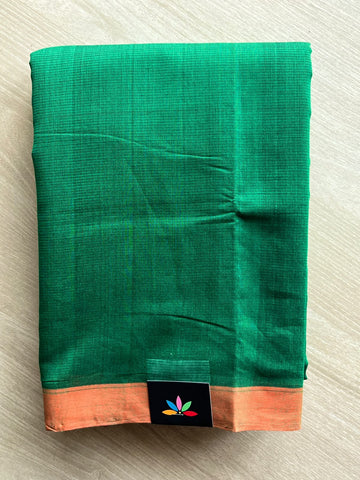 Jungle Green Contrast Border Plain Mangalgiri Cotton Saree - 37704