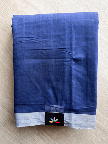 Navy Blue Contrast Border Plain Mangalgiri Cotton Saree - 37705