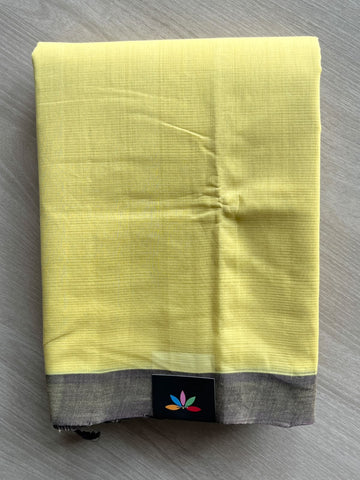 Soft Yellow Contrast Border Plain Mangalgiri Cotton Saree - 37706