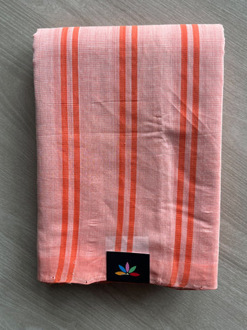 Pearl Blush Pink Striped Pattern Mangalgiri Cotton Saree - 37707