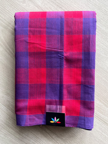 Double Tone (Raspberry Pink & Indigo Purple) Madras Checks Mangalagiri Cotton Saree - 37710