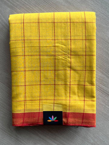 Golden Yellow Checked Mangalagiri Cotton Saree - 37711