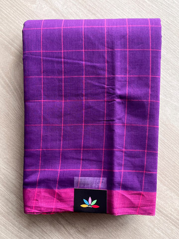Royal Purple Checked Mangalagiri Cotton Saree - 37712