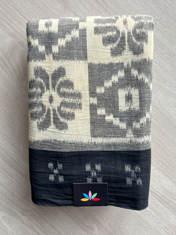 Pastel Beige Natural Dyed Hand Painted Kalamkari Handloom Ikkat Cotton Saree (Without Blouse) - 37717