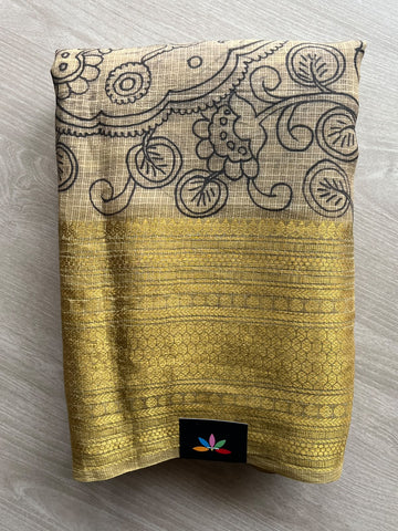 Hampton Beige Natural Dyed Hand Painted Kalamkari Pure Kota Silk Saree - 37720